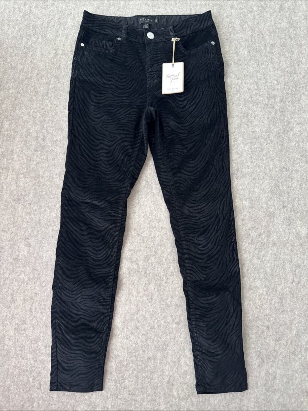 Ted Baker Corduroy Skinny Jeans Black Zebra Print Full Length Womens 26 New